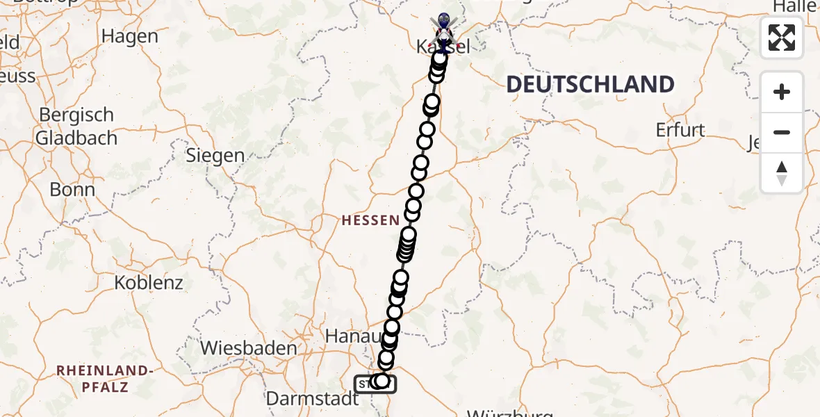 Flugroute Polizeihubschrauber Flugplatz Aschaffenburg - Fuldatal Bundespolizei Hubschrauberlandeplatz, 03 August 2026, 15:16