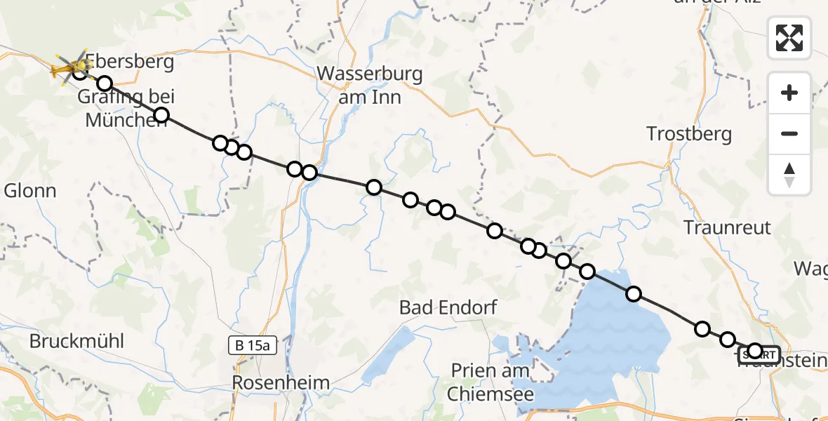 Flugroute Rettungshubschrauber Traunstein Hospital - Kirchseeon, 03 August 2026, 15:39