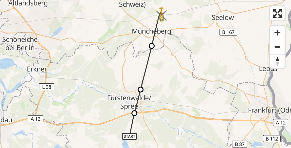 Flugroute Rettungshubschrauber Bad Saarow - Müncheberg, 03 August 2026, 15:42