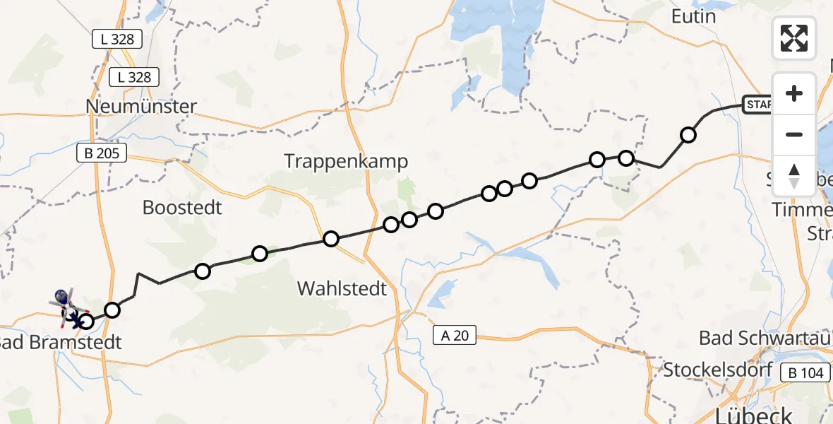 Flugroute Polizeihubschrauber Süsel - Fuhlendorf, 03 August 2026, 15:49