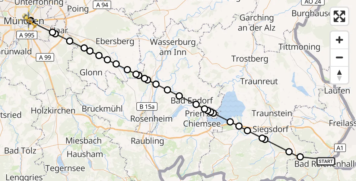 Flugroute Rettungshubschrauber Bad Reichenhall - Rechts der Isar University Hospital, 03 August 2026, 15:54