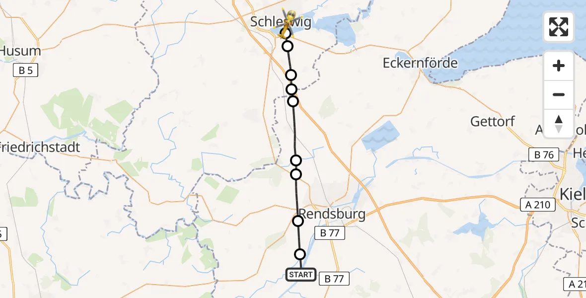 Flugroute Ambulanzhubschrauber Schülp b.Rendsburg - Schleswig, 03 August 2026, 16:04