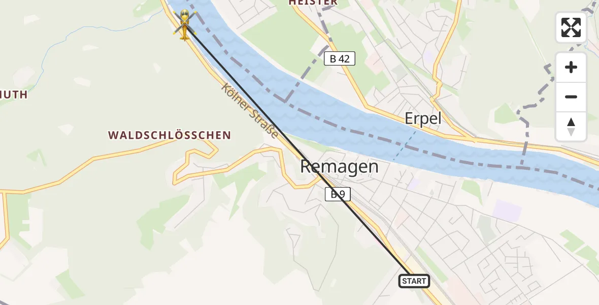 Flugroute Ambulanzhubschrauber Remagen - Remagen, 03 August 2026, 16:06