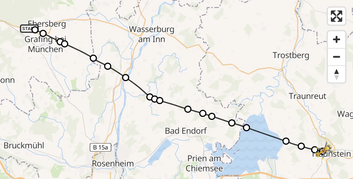 Flugroute Rettungshubschrauber Kirchseeon - Traunstein Hospital, 03 August 2026, 16:08