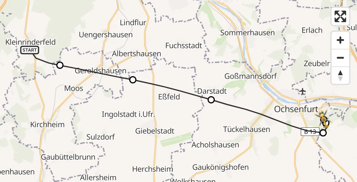 Flugroute Rettungshubschrauber Kleinrinderfeld - Ochsenfurt Hospital, 03 August 2026, 16:14