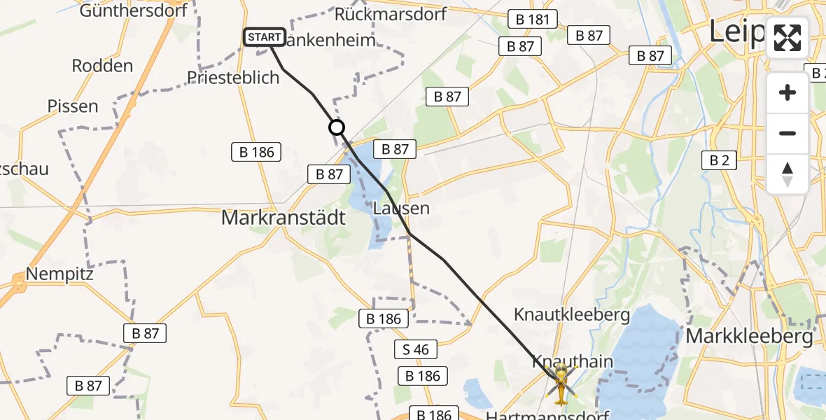 Flugroute Rettungshubschrauber Markranstädt - Leipzig, 03 August 2026, 16:14