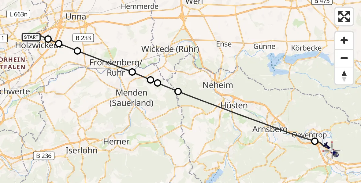 Flugroute Polizeihubschrauber Dortmund Flughafen - Meschede, 03 August 2026, 16:21