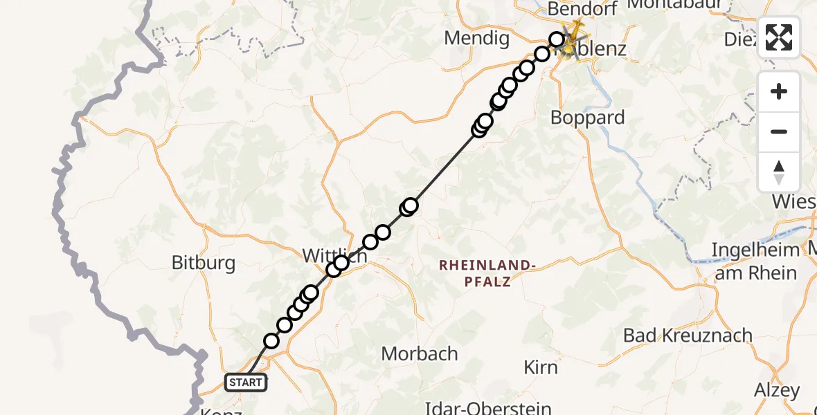 Flugroute Rettungshubschrauber Trier - Koblenz, 03 August 2026, 16:29