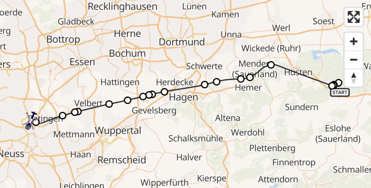 Flugroute Polizeihubschrauber Meschede - Düsseldorf Flughafen, 03 August 2026, 16:51