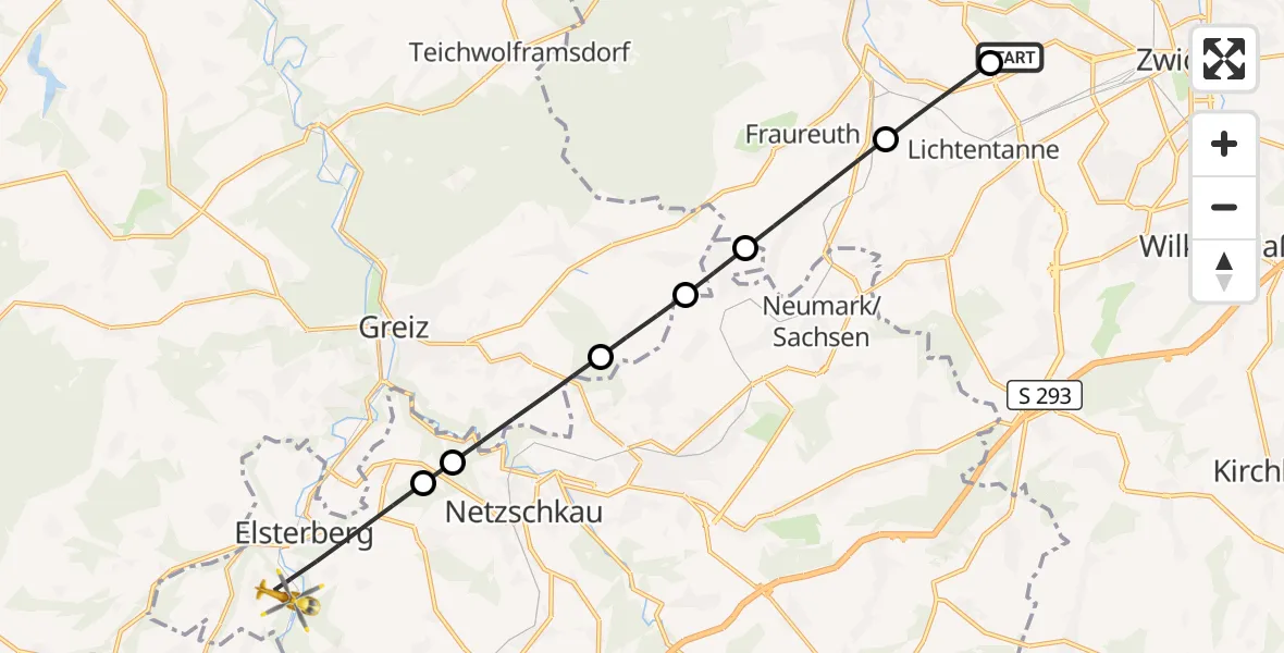 Flugroute Rettungshubschrauber ADAC Air Rescue Station Zwickau Hubschrauberlandeplatz - Elsterberg, 03 August 2026, 17:04