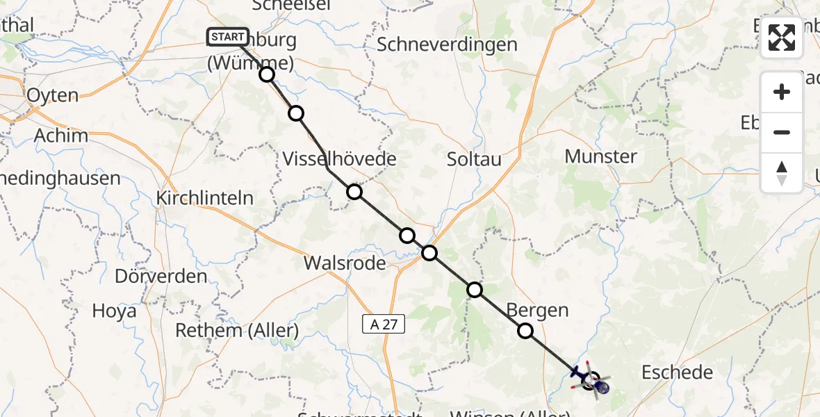 Flugroute Polizeihubschrauber Rotenburg (Wümme) - Bergen, 03 August 2026, 17:22