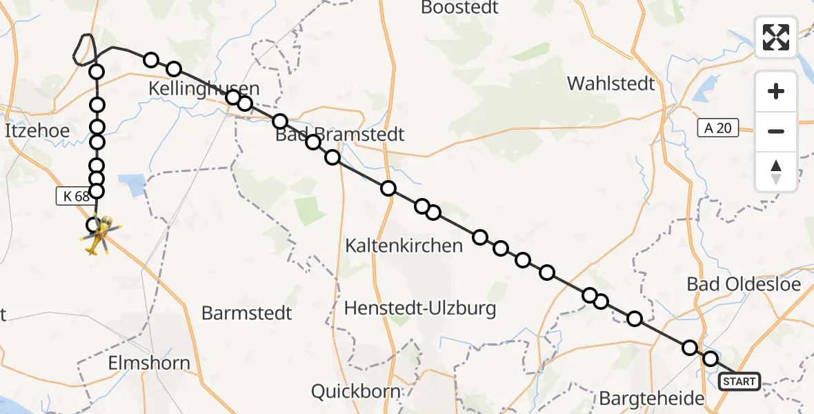Flugroute Rettungshubschrauber Lasbek - Hohenfelde, 03 August 2026, 17:24