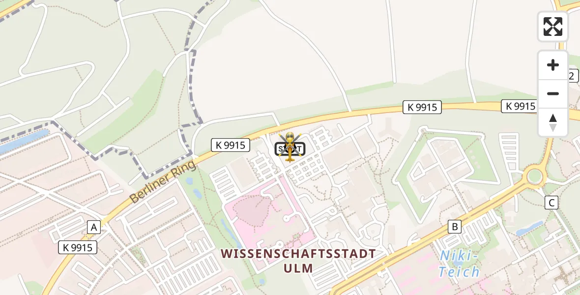 Flugroute Rettungshubschrauber Ulm Military Hospital Emergency - ADAC Air Rescue Station Ulm (Christoph 22), 03 August 2026, 17:26