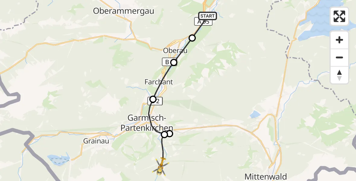 Flugroute Rettungshubschrauber Eschenlohe - Garmisch-Partenkirchen, 03 August 2026, 17:40