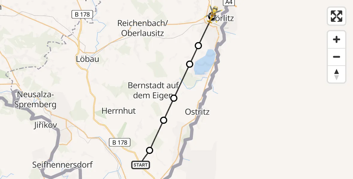 Flugroute Rettungshubschrauber Mittelherwigsdorf - Görlitz Hospital, 03 August 2026, 17:41