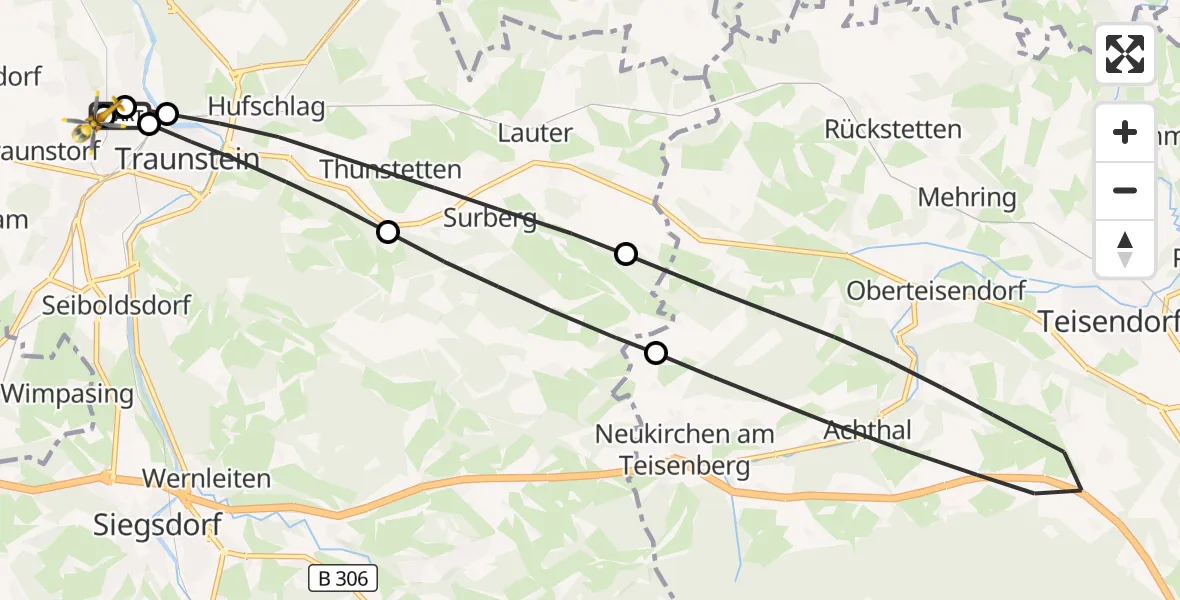 Flugroute Rettungshubschrauber Traunstein Hospital - Traunstein Hospital, 03 August 2026, 17:44