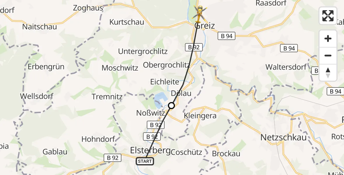 Flugroute Rettungshubschrauber Elsterberg - Greiz, 03 August 2026, 17:44