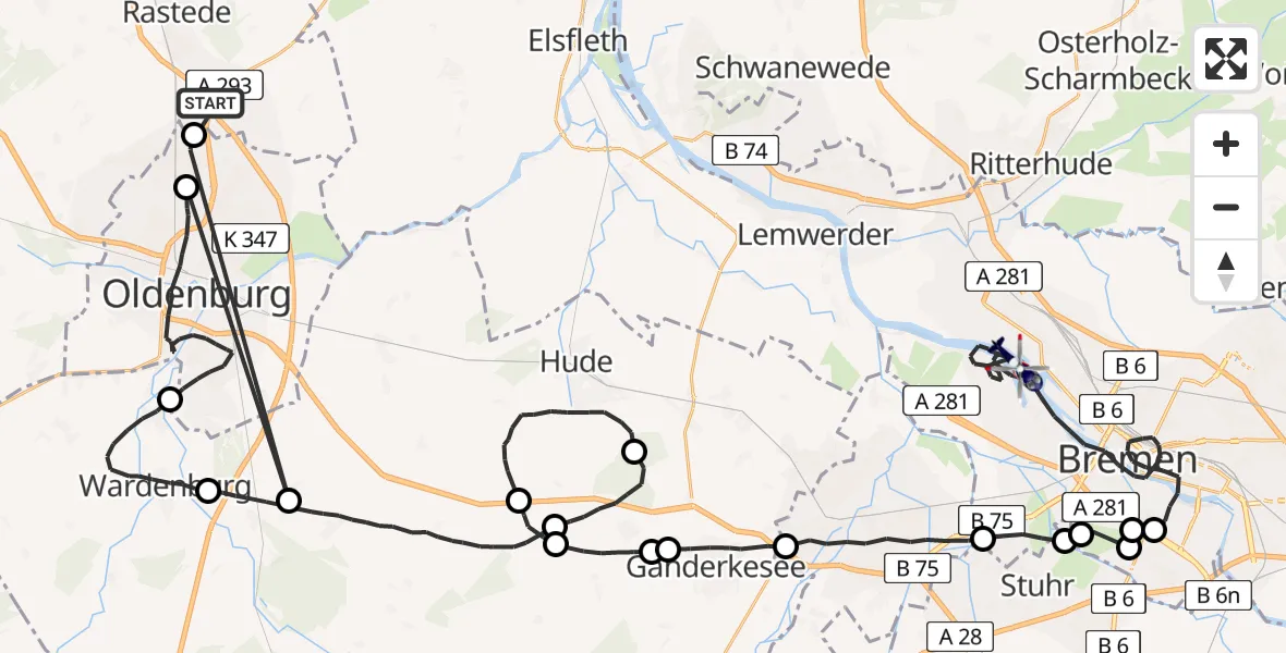 Flugroute Polizeihubschrauber Rastede - Bremen, 03 August 2026, 17:47