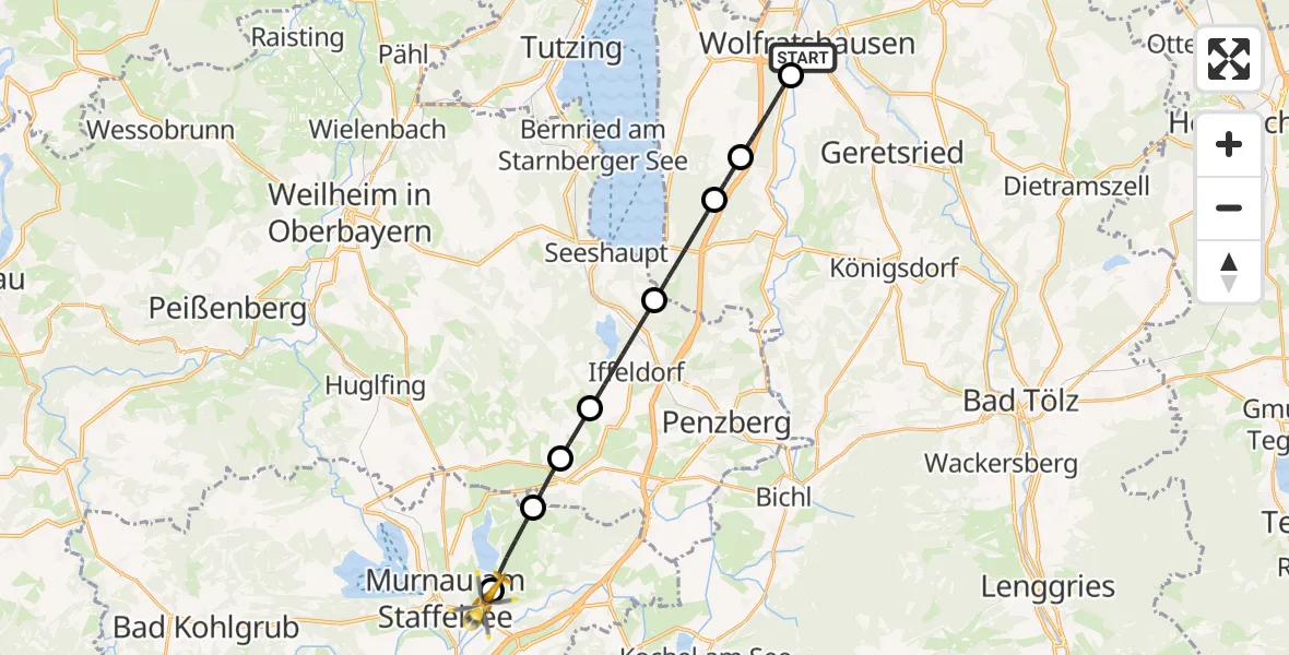 Flugroute Rettungshubschrauber Wolfratshausen - Murnau a.Staffelsee, 03 August 2026, 17:49