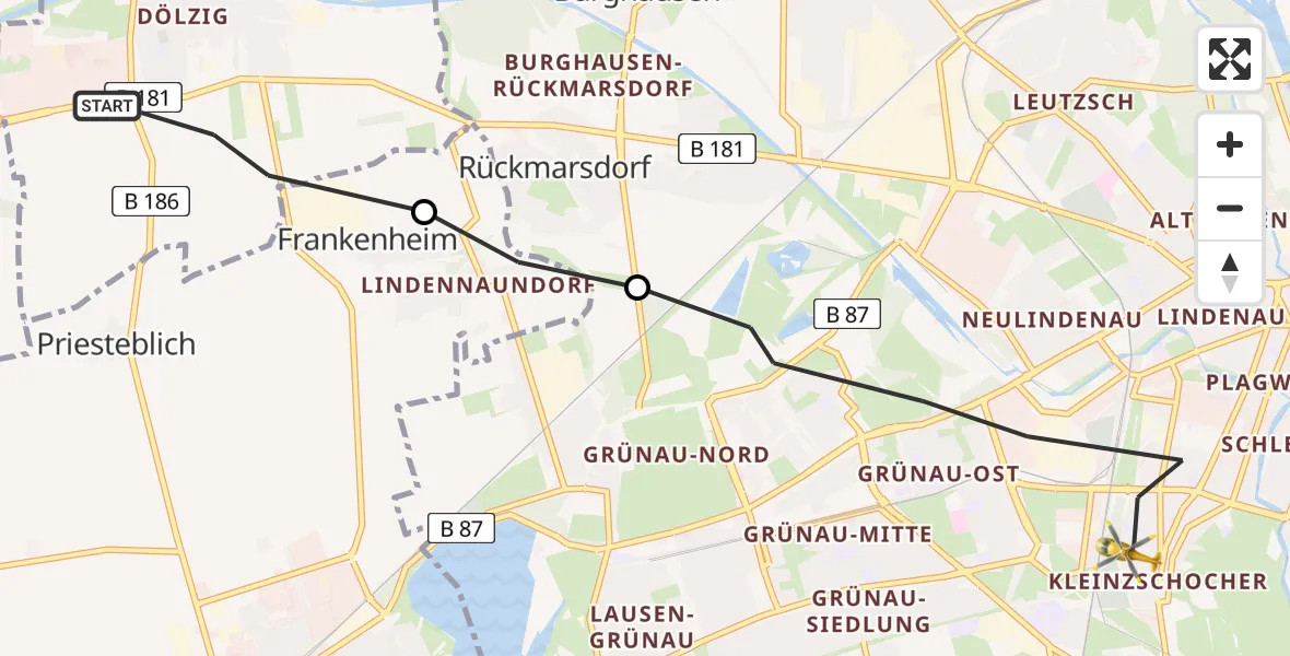 Flugroute Rettungshubschrauber Schkeuditz - Leipzig, 03 August 2026, 17:56