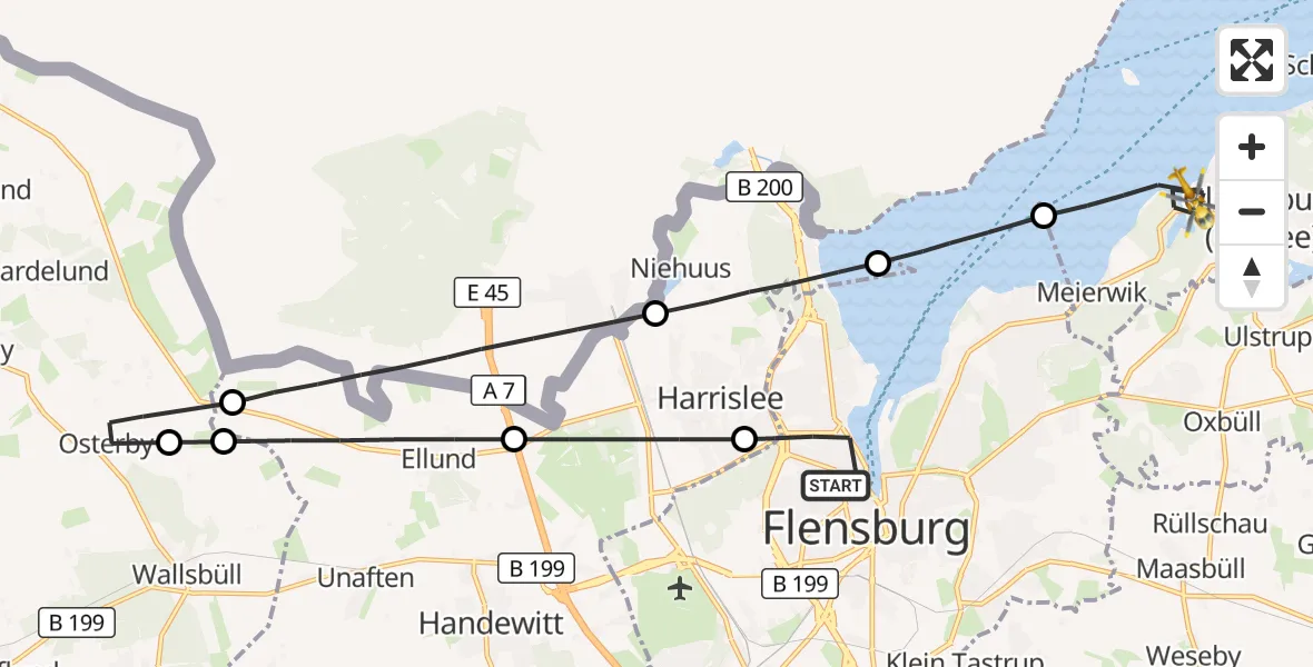 Flugroute Ambulanzhubschrauber Flensburg - Glücksburg (Ostsee), 03 August 2026, 18:04