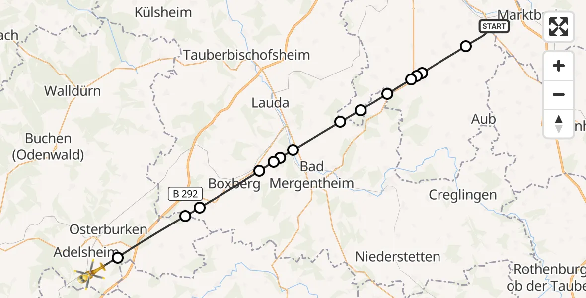 Flugroute Rettungshubschrauber Ochsenfurt - Adelsheim, 03 August 2026, 18:08