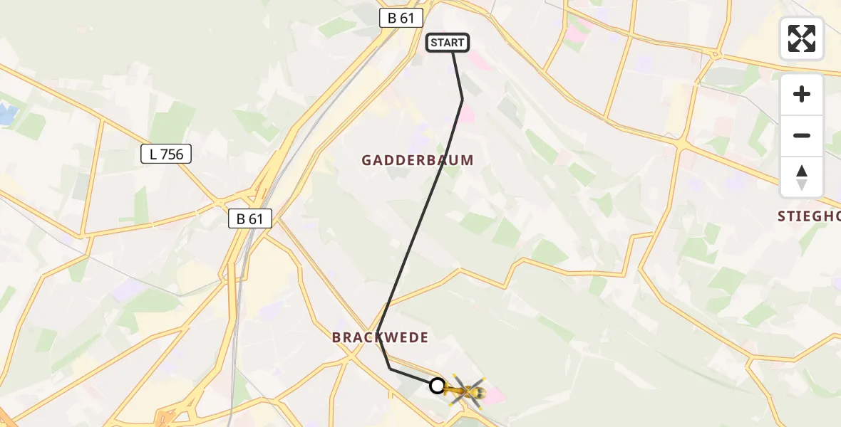 Flugroute Rettungshubschrauber Bielefeld - Luftrettungszentrum Bielefeld, 03 August 2026, 18:11