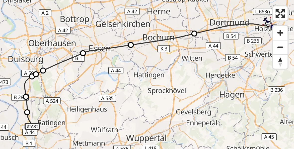 Flugroute Polizeihubschrauber Düsseldorf Flughafen - Dortmund Flughafen, 03 August 2026, 18:17