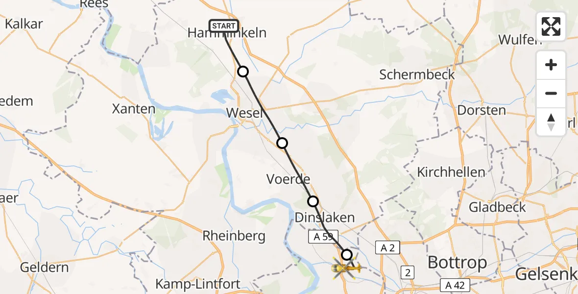Flugroute Rettungshubschrauber Hamminkeln - Duisburg, 03 August 2026, 18:35