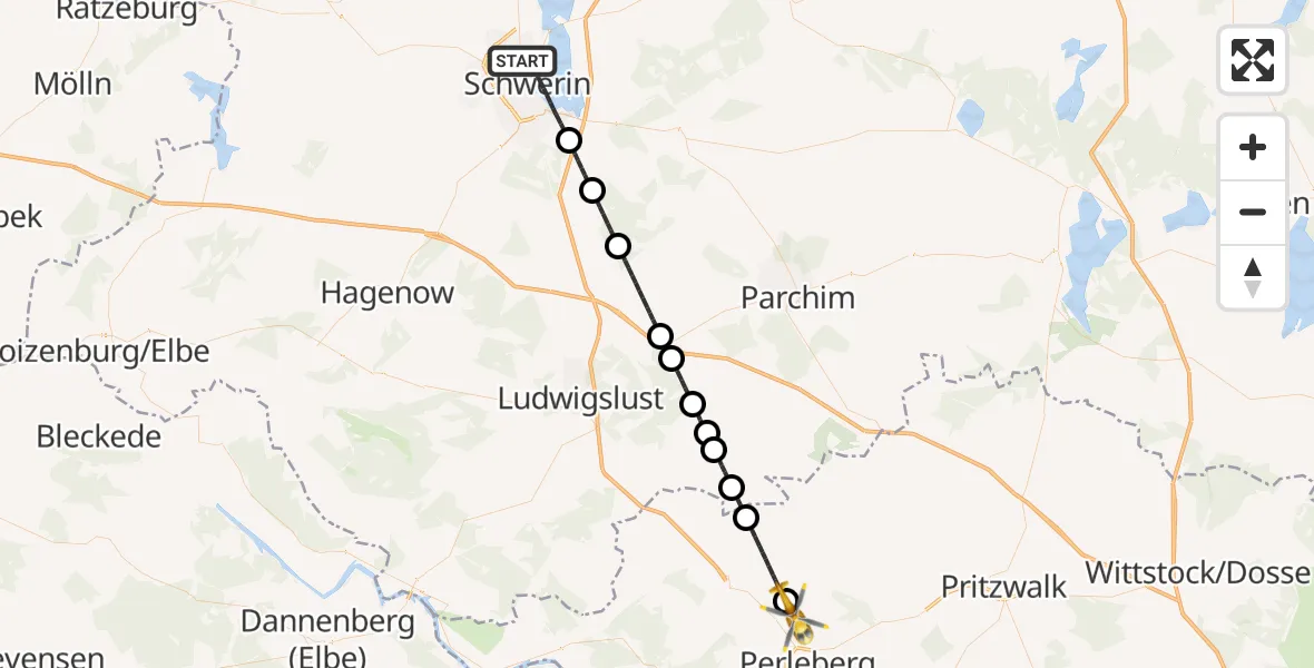 Flugroute Rettungshubschrauber Schwerin - Perleberg, 03 August 2026, 18:42