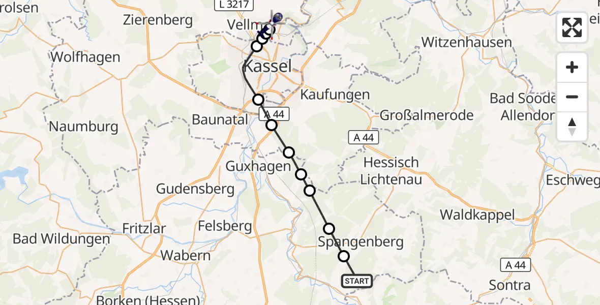 Flugroute Polizeihubschrauber Morschen - Fuldatal Bundespolizei Hubschrauberlandeplatz, 03 August 2026, 19:31