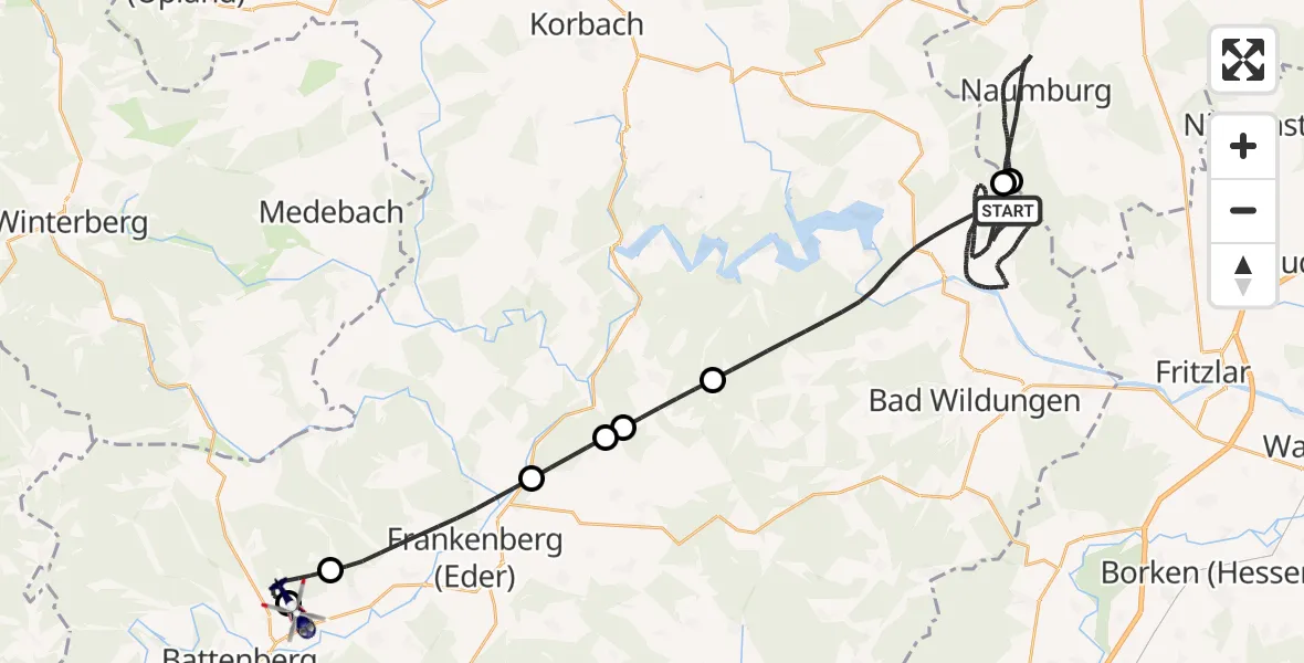 Flugroute Polizeihubschrauber Edertal - Allendorf-Eder Flugplatz, 03 August 2026, 20:32