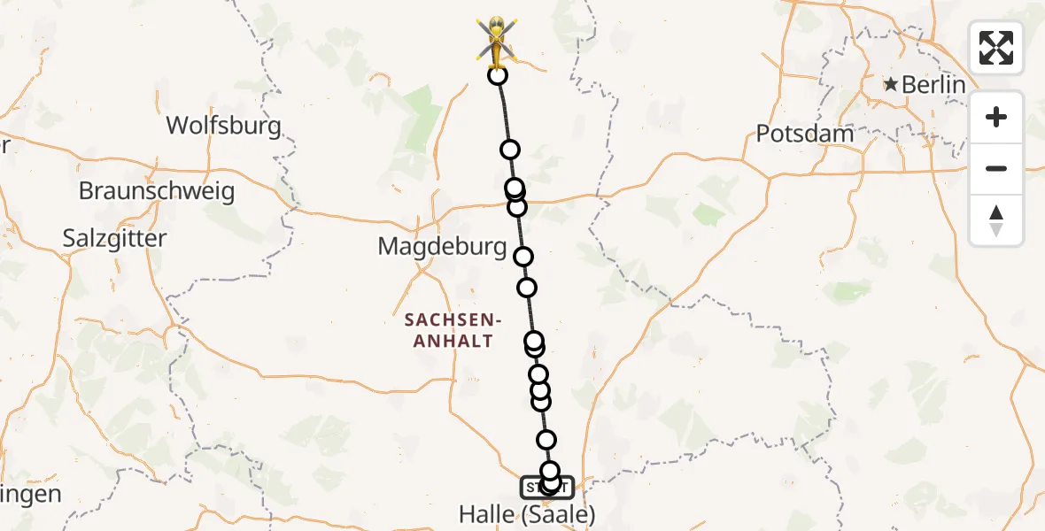 Flugroute Rettungshubschrauber Halle-Oppin Flugplatz - Stendal, 03 August 2026, 21:01