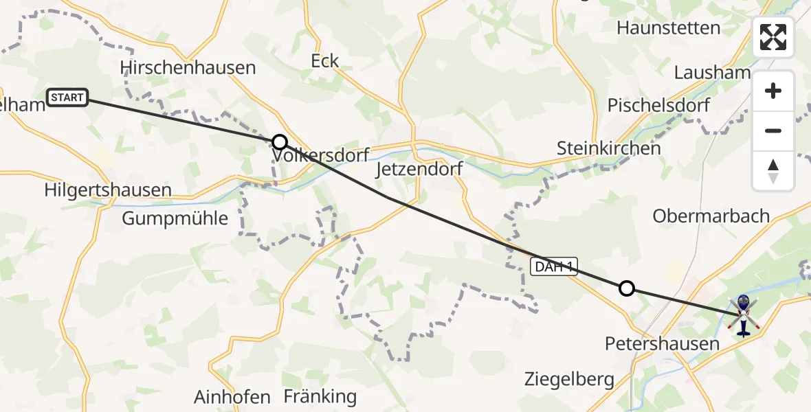 Flugroute Polizeihubschrauber Hilgertshausen-Tandern - Petershausen, 04 August 2026, 00:21