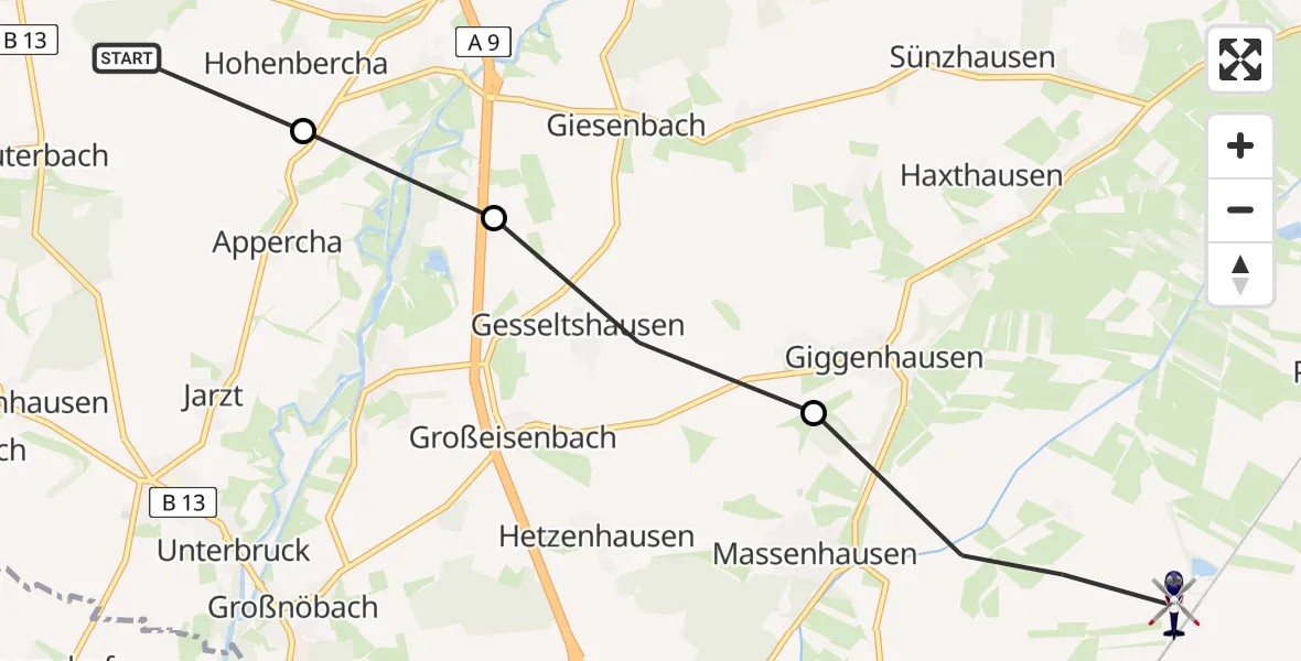 Flugroute Polizeihubschrauber Fahrenzhausen - Neufahrn b.Freising, 04 August 2026, 00:26