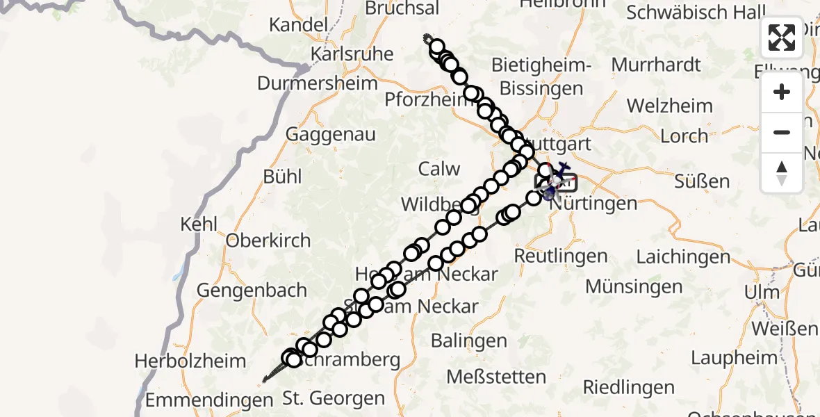 Flugroute Polizeihubschrauber Flughafen Stuttgart - Flughafen Stuttgart, 04 August 2026, 00:48