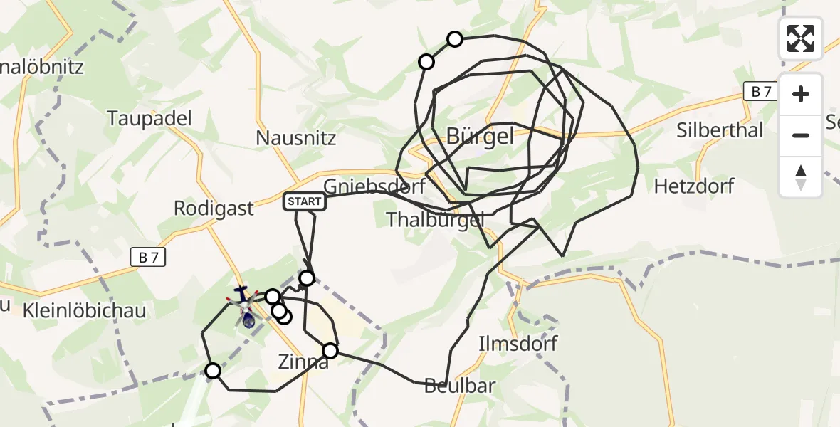 Flugroute Polizeihubschrauber Bürgel - Bürgel, 04 August 2026, 00:52