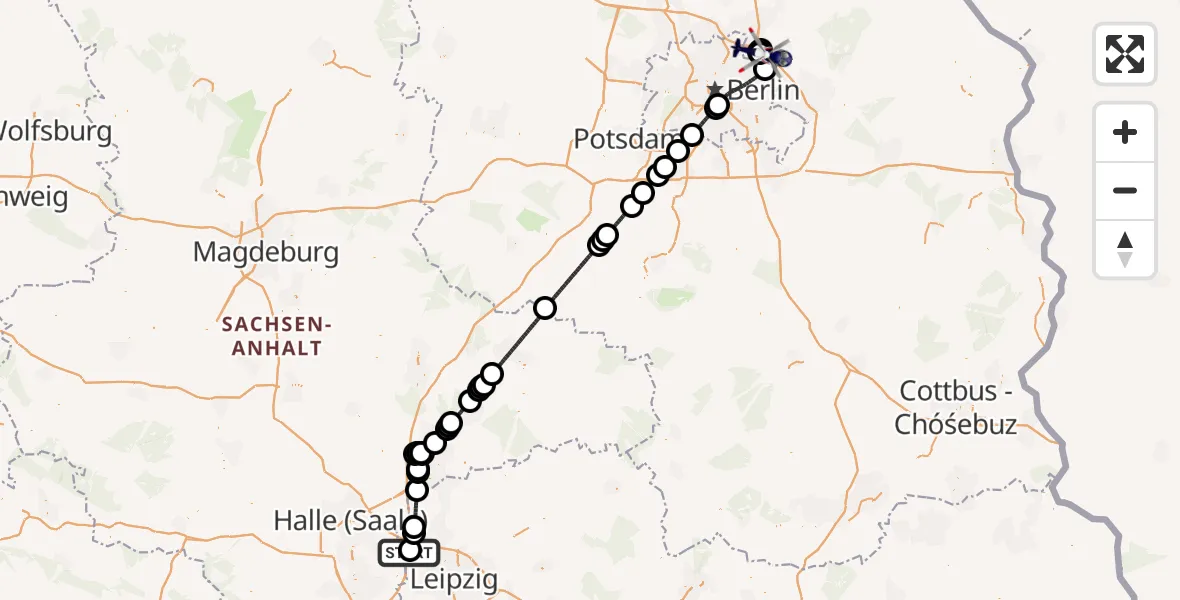 Flugroute Polizeihubschrauber Schkeuditz - Ahrensfelde Hubschrauberlandeplatz, 04 August 2026, 02:36
