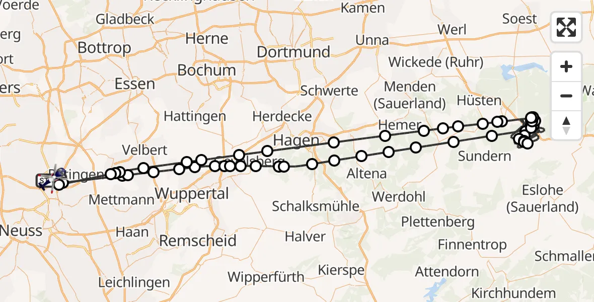 Flugroute Polizeihubschrauber Düsseldorf Flughafen - Düsseldorf Flughafen, 04 August 2026, 03:02