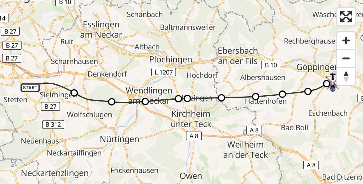 Flugroute Polizeihubschrauber Flughafen Stuttgart - Göppingen, 04 August 2026, 05:03