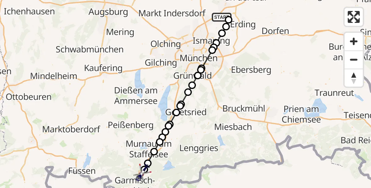 Flugroute Polizeihubschrauber München Flughafen - Oberau, 04 August 2026, 05:27