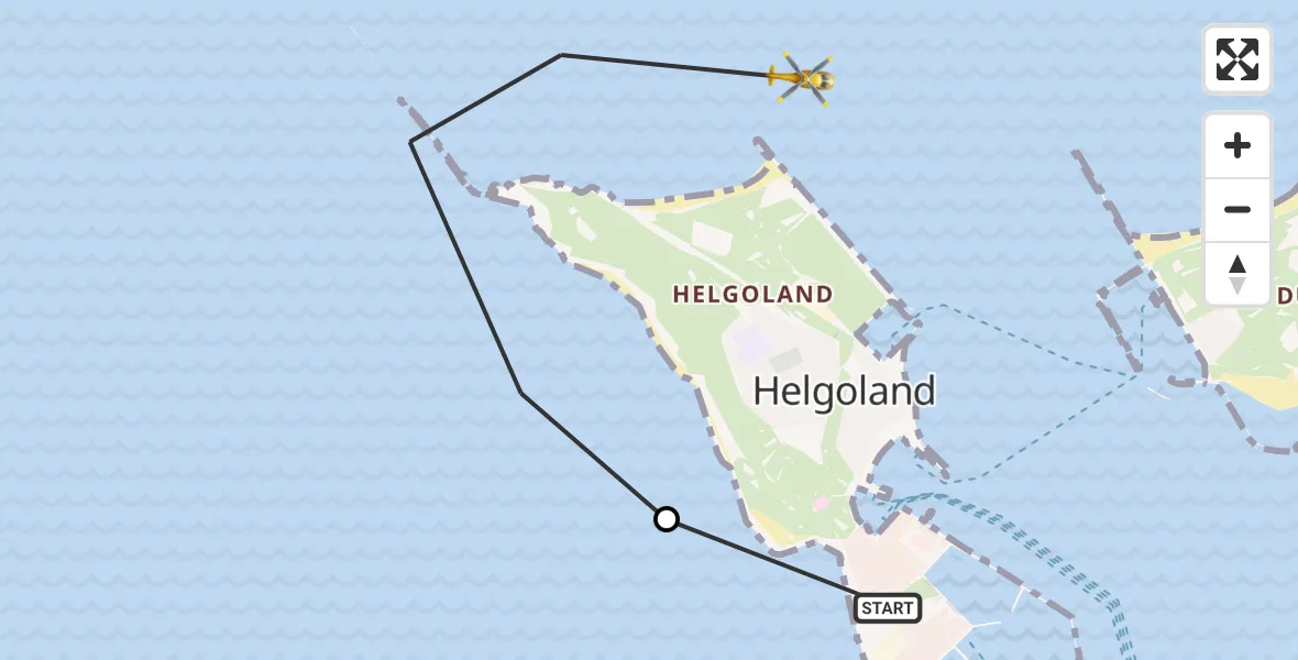 Flugroute Ambulanzhubschrauber Helgoland Marinehubschrauberstützpunkt - North Sea, 04 August 2026, 05:31