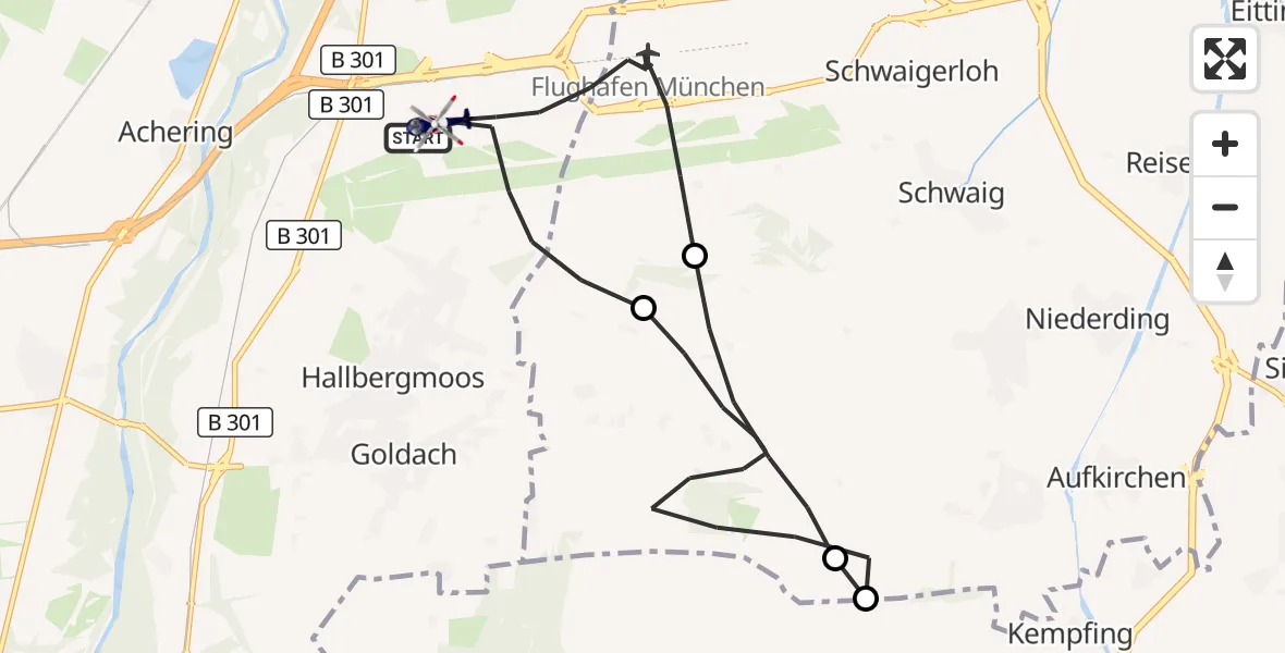 Flugroute Polizeihubschrauber München Flughafen - München Flughafen, 04 August 2026, 05:42