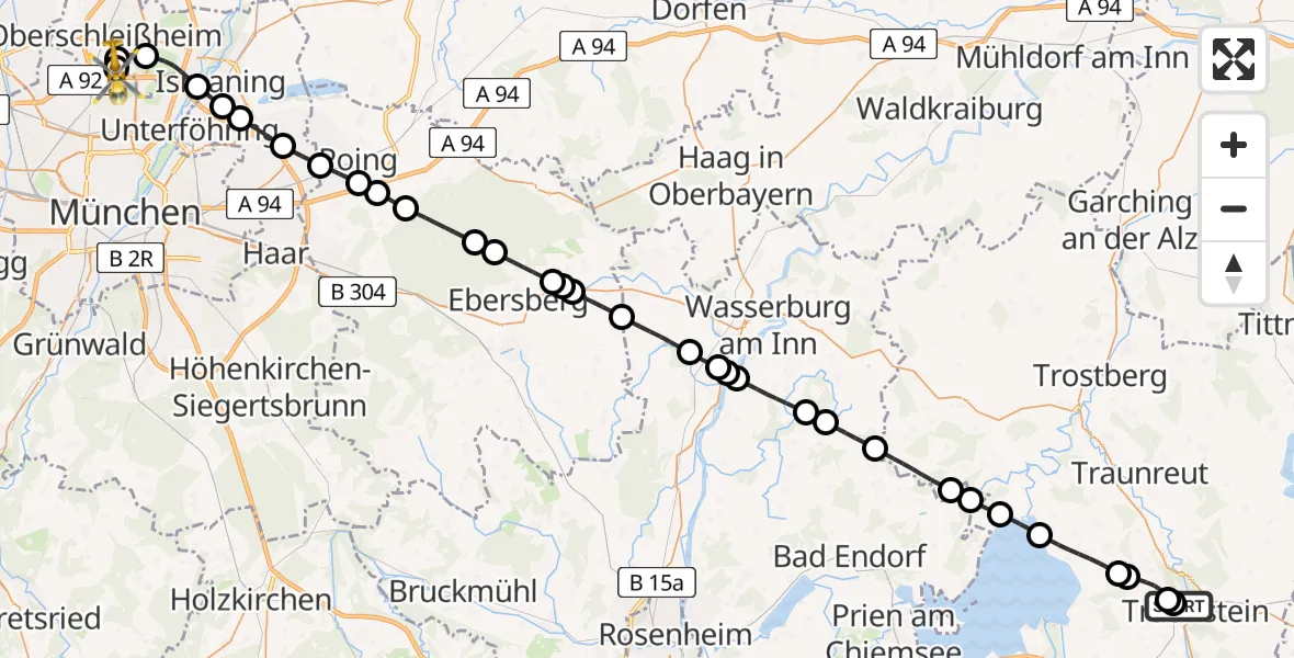 Flugroute Rettungshubschrauber Traunstein Hospital - Oberschleißheim, 04 August 2026, 05:45