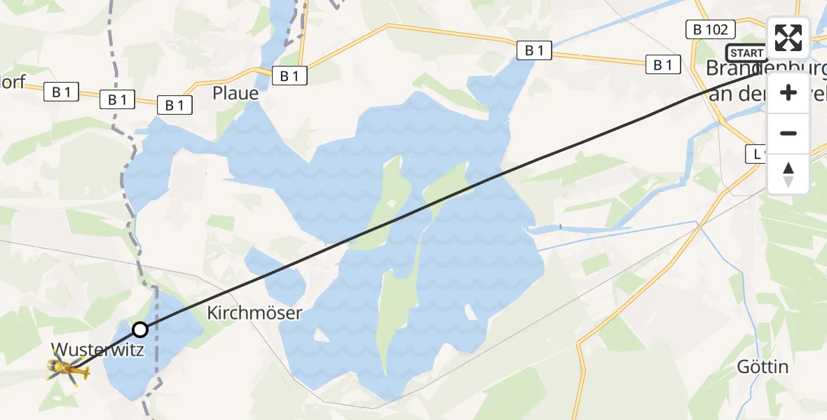 Flugroute Rettungshubschrauber Brandenburg an der Havel - Wusterwitz, 04 August 2026, 05:45