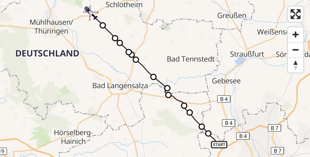 Flugroute Polizeihubschrauber Erfurt - Mühlhausen/Thüringen, 04 August 2026, 06:04