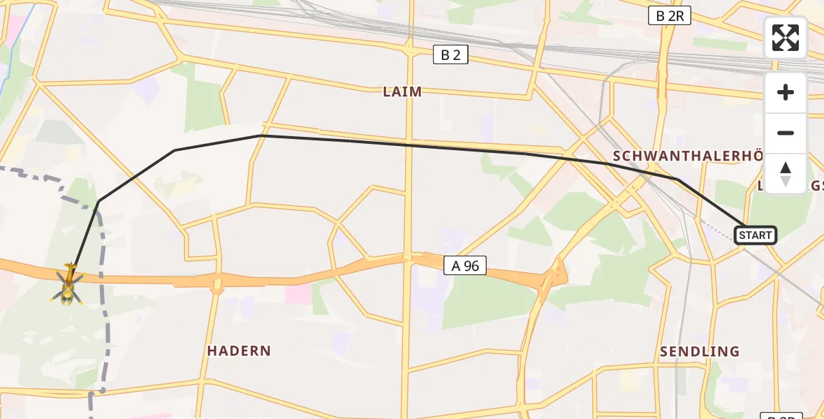 Flugroute Rettungshubschrauber München - Gräfelfing, 04 August 2026, 06:14