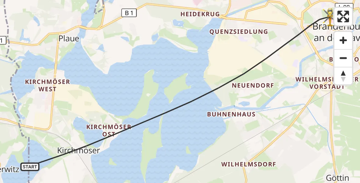 Flugroute Rettungshubschrauber Brandenburg an der Havel - Brandenburg an der Havel, 04 August 2026, 06:20
