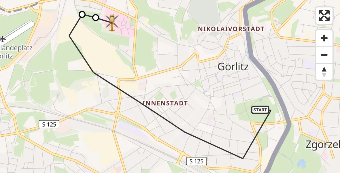 Flugroute Rettungshubschrauber Görlitz - Görlitz Hospital, 04 August 2026, 06:23