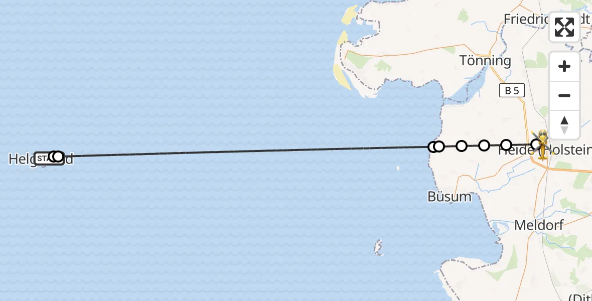 Flugroute Ambulanzhubschrauber North Sea - Heide, 04 August 2026, 06:27